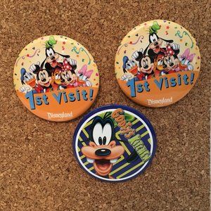 Set of 3 Disneyland 3" Pin-Back Souvenir Buttons